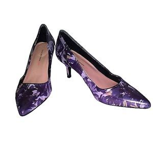 New Isaac Mizrahi Live Pink Floral Metallic Julie Pumps Size 8 1/2